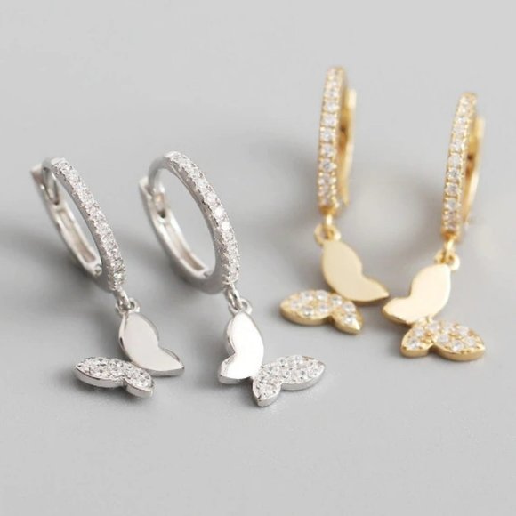 Jewelry - *925 Sterling Silver Diamond Butterfly Earrings A1